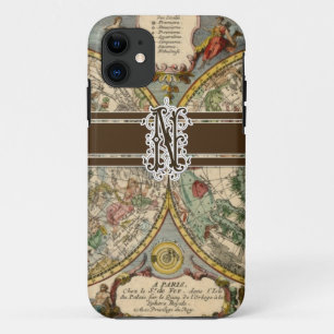 Coque Case-Mate Pour iPhone Carte nautique vintage décorée d'un monogramme d
