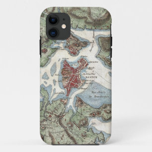 Coques Pour iPhone Carte vintage du port de Boston (1807)