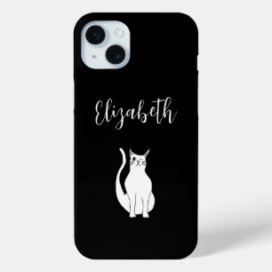 Coque iPhone 15 Mini Carton chat mignon Winking Kitty Noir