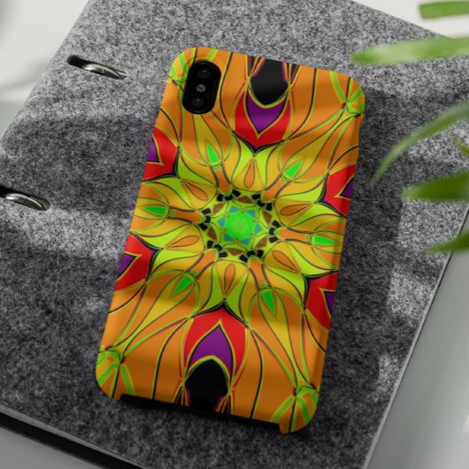 Coques Case-Mate iPhone Carton Mandala Fleur orange vert et rouge