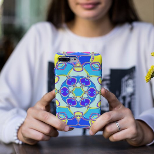 Coques Case-Mate iPhone Carton Mandala Flower bleu jaune et rose