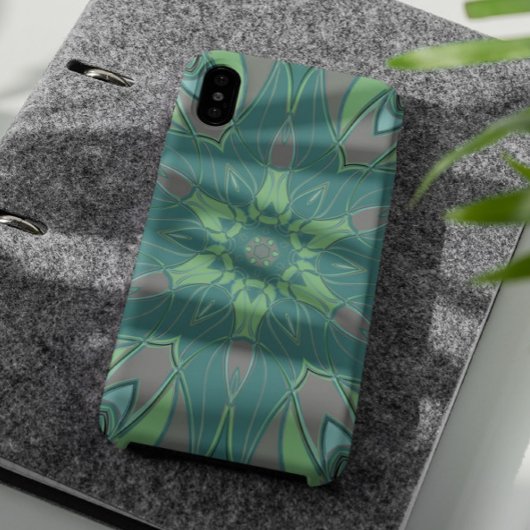Coques Case-Mate iPhone Carton Mandala Flower vert et bleu