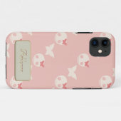 Coques Case-Mate iPhone Cartoon Crânes blancs sur le rose Embossé de texte (Dos (Horizontal))