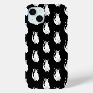 Coque iPhone 15 Mini Cartoon de chats mignon Motif main dessinée noir