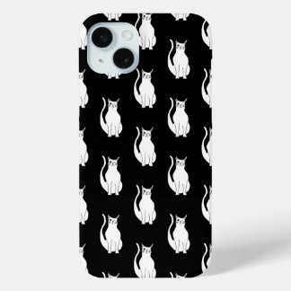 Coque iPhone 15 Mini Cartoon de chats mignon Motif main dessinée noir