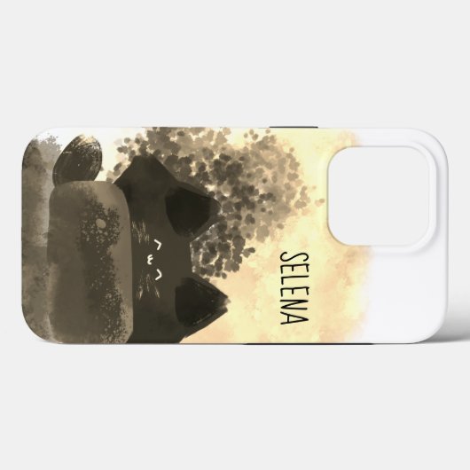 Coques Case-Mate iPhone Cartoon Gold et Black Cute Chat Fluffé caché (Verso (horizontal))