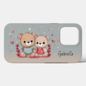 Coques Case-Mate iPhone Cartoon mignon Teddy Lovers Coeurs Saint Valentin (Verso (horizontal))