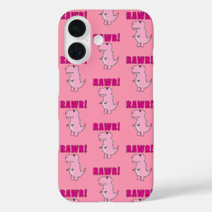 Coques iPhone 16 Cartoon T-Rex Dinosaur Mignonne Et Rose En Colère
