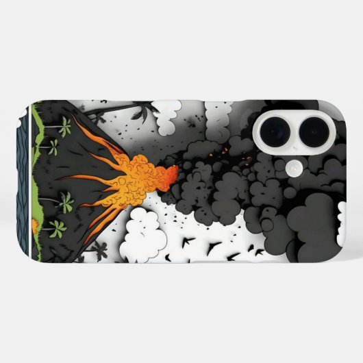 Coques Case-Mate iPhone Cartoon Volcano Eruption & Palm Trees Phone Case (Verso (horizontal))