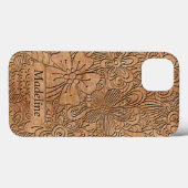 Coques Case-Mate iPhone Carvages en bois Motif floral Personnalisé (Verso (horizontal))
