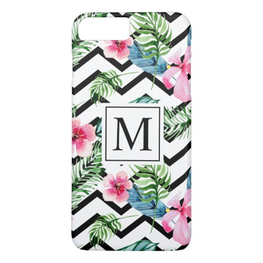 Coques Case-Mate iPhone Cas floral tropical de téléphone du monogramme | (Dos)