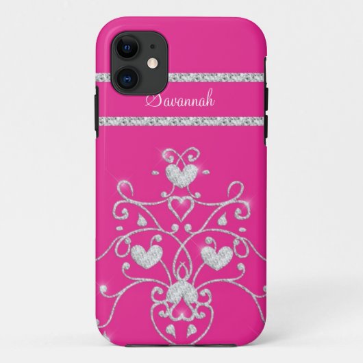 Coques Case-Mate iPhone Cas scintillant rose de l'iPhone 5 de coeurs de (Dos)