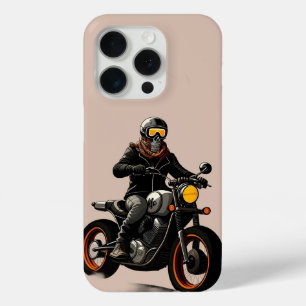Coque iPhone 15 Pro 🏍️ Casque de crâne Motocycliste en conduite