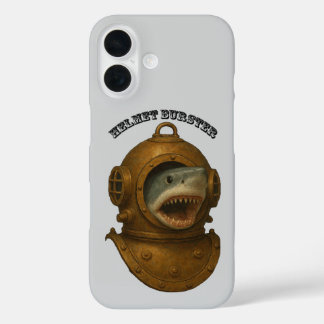 Coques iPhone 16 Casque de plongée vintage avec un requin sortant U
