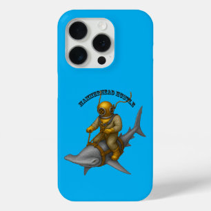 Coque iPhone 15 Pro Casque de plongée vintage chevauchant un requin-ma