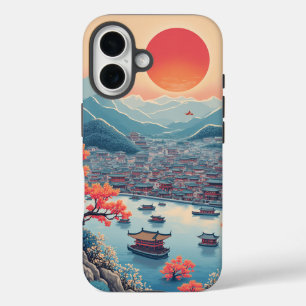 Coques iPhone 16 Casque de téléphone de peinture de paysage traditi