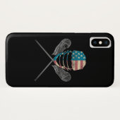Coques Case-Mate iPhone Casque Et Bâton Lacrosse Drapeau Américain (Dos (Horizontal))
