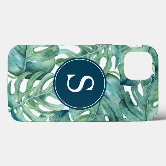 Coques Case-Mate iPhone Casque téléphonique bleu Monogramme vert Tropical (Verso (horizontal))