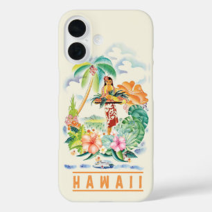 Coques iPhone 16 Casque téléphonique vintage Hawaii Travel Poster