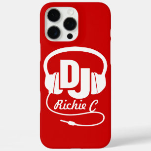 iPhone 16 Pro Max Case Casques DJ nom personnalisé rouge et blanc graphiq