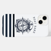 Coques Case-Mate iPhone Casquette nautique, Ancre, Roue Marine Bleu rayé (Verso (horizontal))
