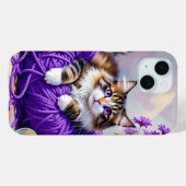 Coques Case-Mate iPhone Cat in Purple Yarn and Flowers (Verso (horizontal))
