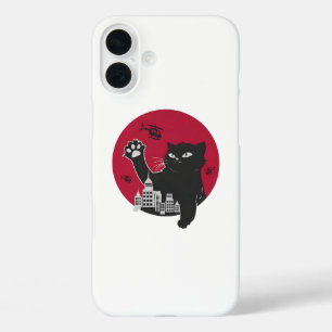 Coques iPhone 16 Plus Catzilla - Parodie de chat noir géant avec la vill