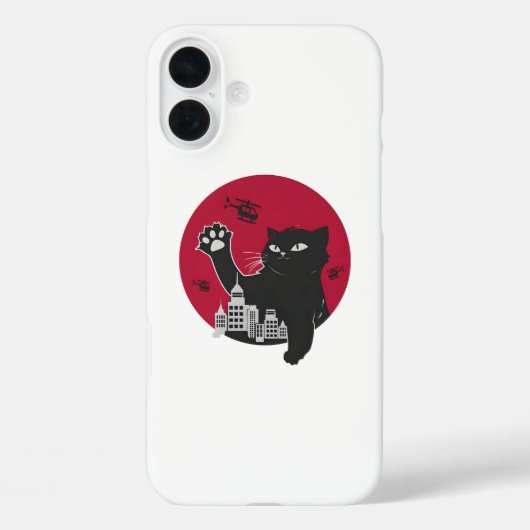 Coques Case-Mate iPhone Catzilla - Parodie de chat noir géant avec la vill (Verso)