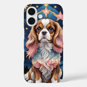 Coques iPhone 16 Cavalier Roi Charles Étoiles Vitrées Rose