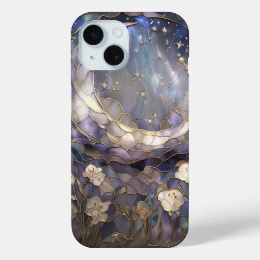 Coques Case-Mate iPhone Céleste Lune et verre floral (Verso)