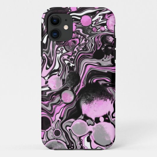 Coques Case-Mate iPhone Cellules d'art fluides en marbre rose et noir Mode (Dos)