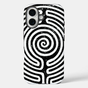 Coques iPhone 16 Cercle noir Labyrinthe Art