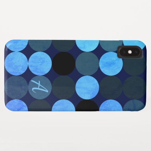 Coques Case-Mate iPhone Cercles bleus et monogrammes modernes (Dos (Horizontal))