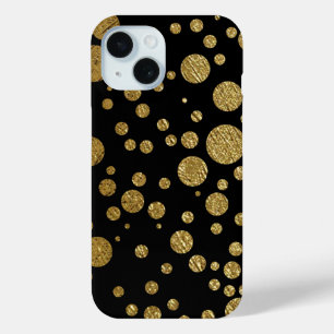 Coque Pour iPhone 15 cercles d'or sur noir