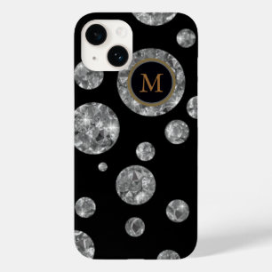 Coque Pour iPhone 14 Cercles en diamant sur noir, personnalisées