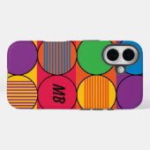 Coques Case-Mate iPhone Cercles et bandes de couleur vive et initiales (Verso (horizontal))