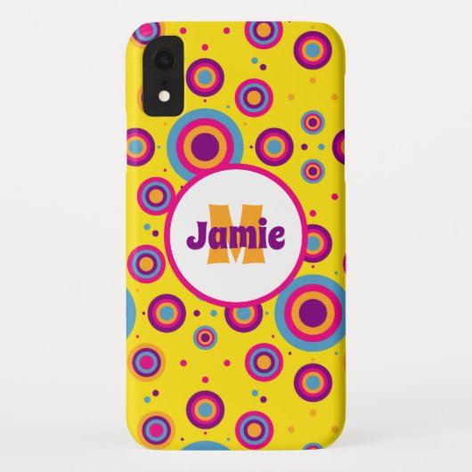 Coques Case-Mate iPhone Cercles funky personnalisés Motif sur Jaune 2 (Dos)