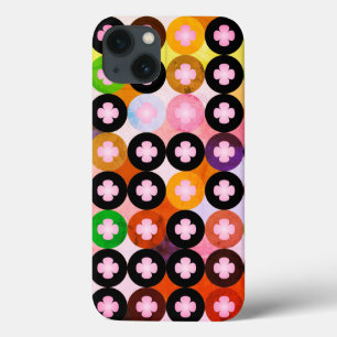 iPhone 13 Case Cercles multicolores cool et trèfles roses