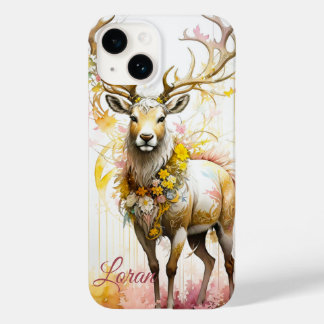 Coque Pour iPhone 14 Cerf aux couleurs roses