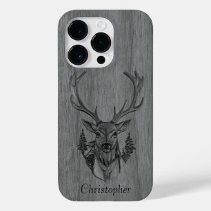 Coque Pour iPhone 14 Pro Cerf - bois gravé - bois