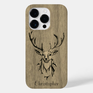 Coque Pour iPhone 14 Pro Cerf - bois gravé - bois
