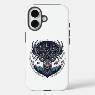 Coques iPhone 16 Cerf Céleste Lune et Étoile Art Mystique