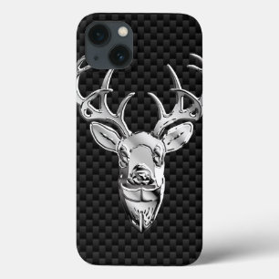Etui iPhone 13 Cerf d'argent sur l'impression en fibre de carbone