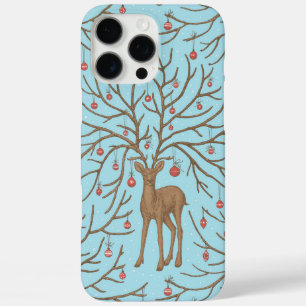 Coques iPhone 16 Pro Max Cerf de Noël sur fond bleu