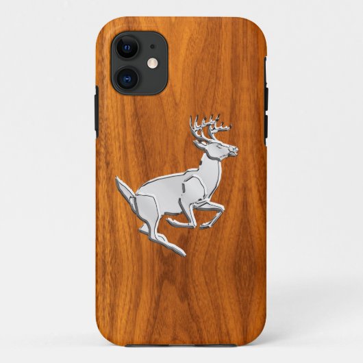 Coques Case-Mate iPhone Cerf en argent sur le plancher en teck (Dos)