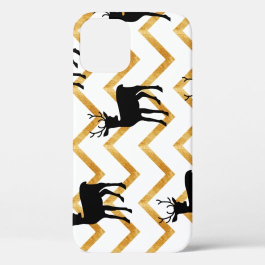 Coques Case-Mate iPhone Cerf noir, motif de texture or. (Verso)