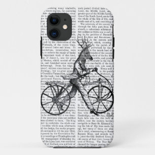 Coque iPhone 11 Cerfs communs élégants sur la bicyclette vintage