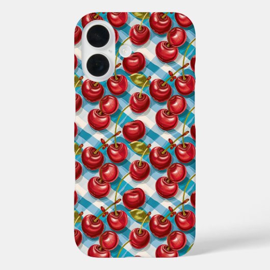 Coques Case-Mate iPhone Cerise mignonne et Motif bleu plaid (Verso)