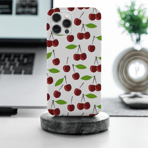 Coque iPhone 15 Pro Max Cerise Rouge, Motif De Cerises, Feuilles, Fruits