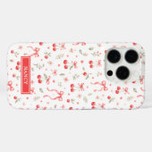 Coques Case-Mate iPhone Cerises avec nœuds coquettes rouges monogrammées (Verso (horizontal))